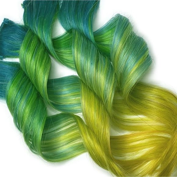 Blue yellow rainbow ombre human hair extensions